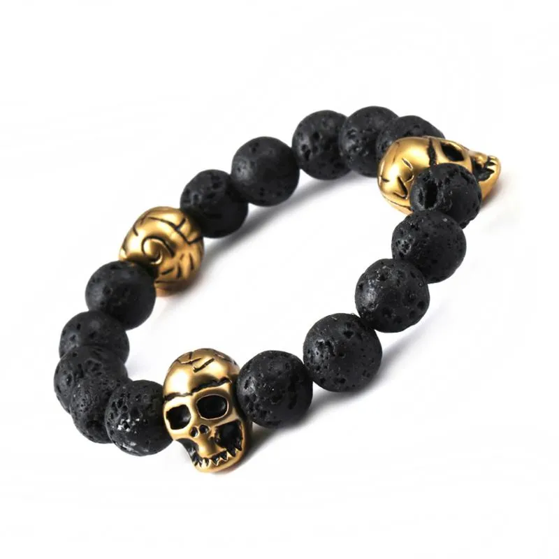 Bracelets de charme Mode Northskull Bracelet de crâne en acier inoxydable pour femmes perles de pierre de lave naturelle et oeil de tigre Men1246I