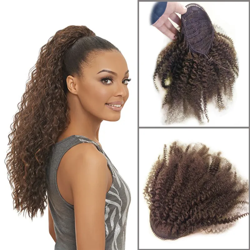 2021 Nowe Human Hair Extension Ponytail Kinky Kręcone Włosy Czarny Brązowy Blondynka 10 Kolory Dostępne 12-24 calowe dostosowywanie fabryki Tanie