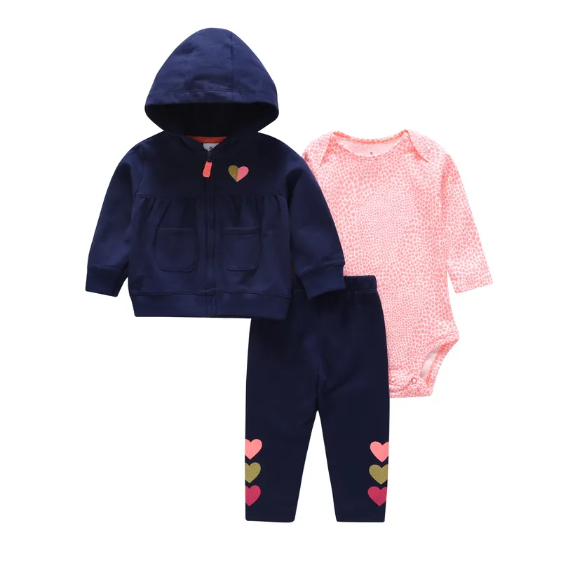  autumn winter baby girl outfits cotton newborn 3 pcs clothing set cute heart hooded coat+bodysuit+pant infant boy clothes