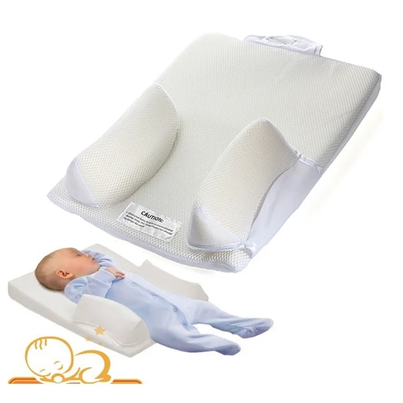 Baby Sleep Positioner Pillow Anti Roll Prevent Flat Head Shape Anti Pillow Cushion Safe Comfort Helps Digestion Breathable Cotton White