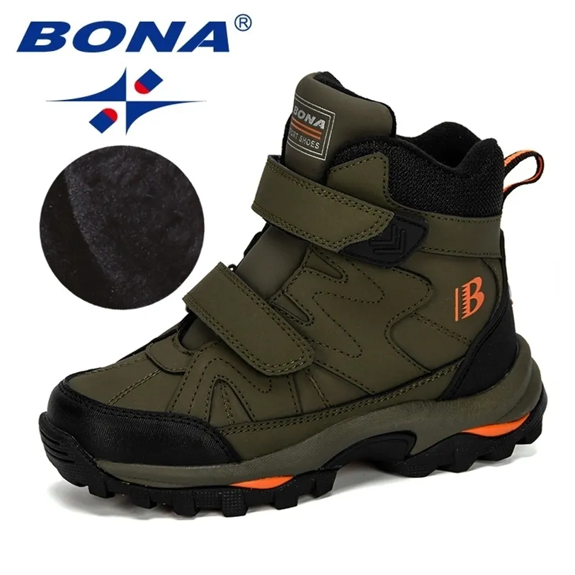 Bona Stijl Winter Kinderen Snowboots Jongens Meisjes Mode Waterdichte Warme Schoenen Kinderen Dikke Midden Non-Slip 211227