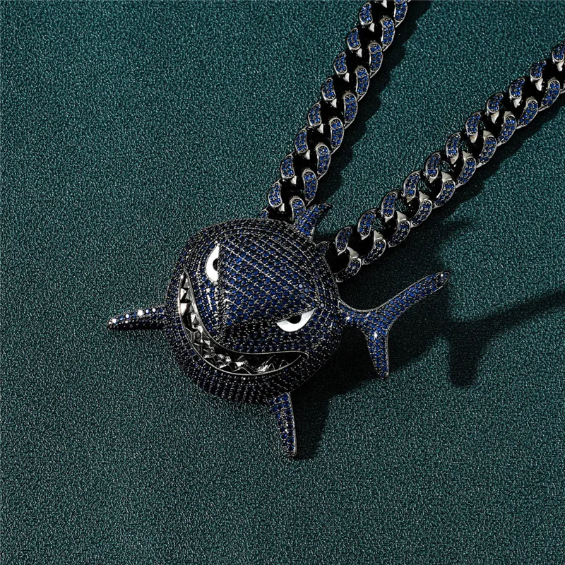 Ny Mode Stor Storlek Blå Shark Hängsmycke Necklace Micro Paved Zircon för Herr Hip Hop Smycken Gift