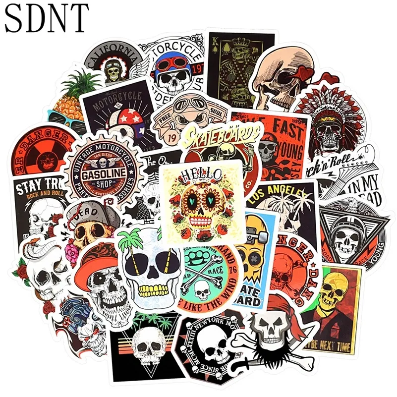 30 pcs skull terror adesivos frescos punk rock graffiti impermeável PVC adesivos para diy skate portátil bicicleta guitarra carro decalques lj201019