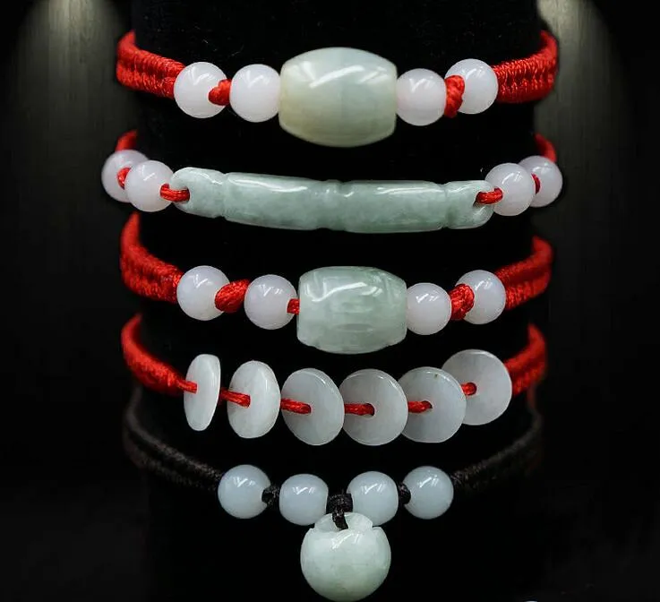 남성과 여성을위한 레드 로프 팔찌 수제 jadeite jade weaving trinket dmfb104 믹스 오더 20 조각 많이