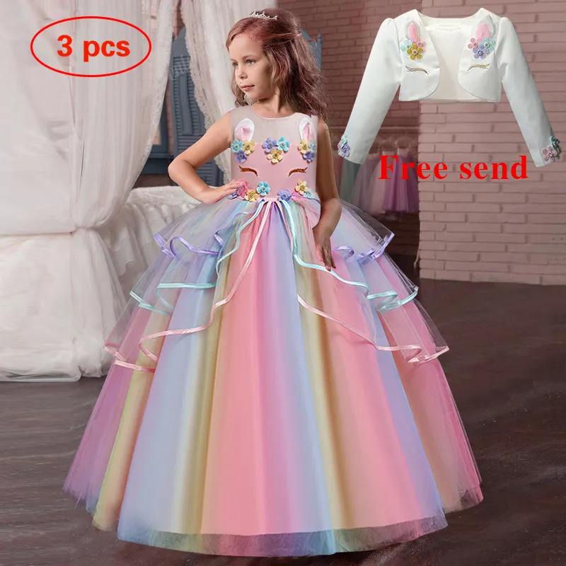 Teen Regenbogen Einhorn Weihnachten Kleid Mädchen Cosplay Kinder Kleider Für Mädchen Party Kleid Kinder Ostern Dress Up Kostüm 6 10 14 Y