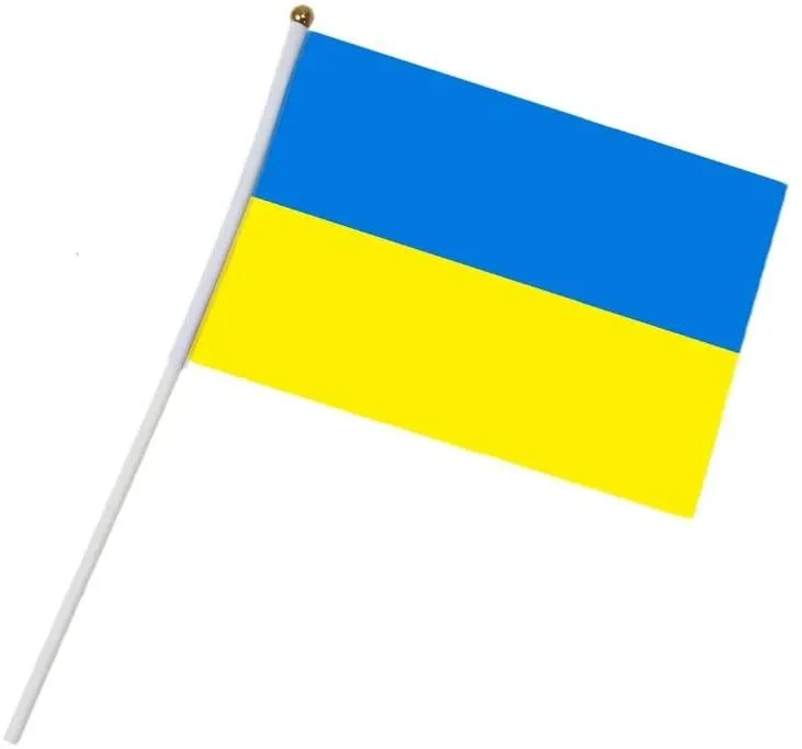 Mini Ukraine Flag 5`` x 8`` 21 x 14 cm -White Plastic Stick, Vivid Color and UV Fade Resistant I Stand with Ukraine