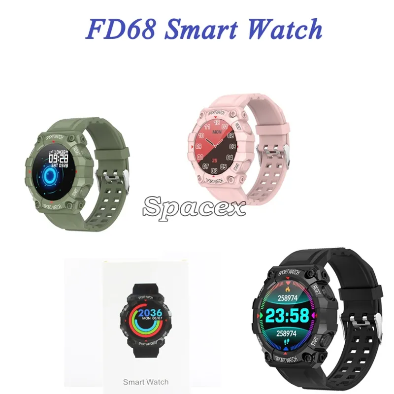 FD68 Smart Watch Fashion Heart Rate Monitoring Vattentät Armband Sport Sömn Fitness Tracker Meddelande Påminnelse Blodtrycksspårningsarmband