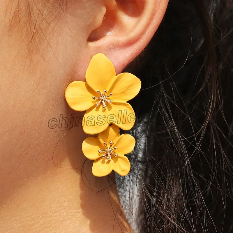 Boucles d'oreilles Vintage à grande fleur lourde pour femmes, boucles d'oreilles pendantes en pétales exagérés, style bohème rétro, bijoux Boucle D'oreille Femme 2022