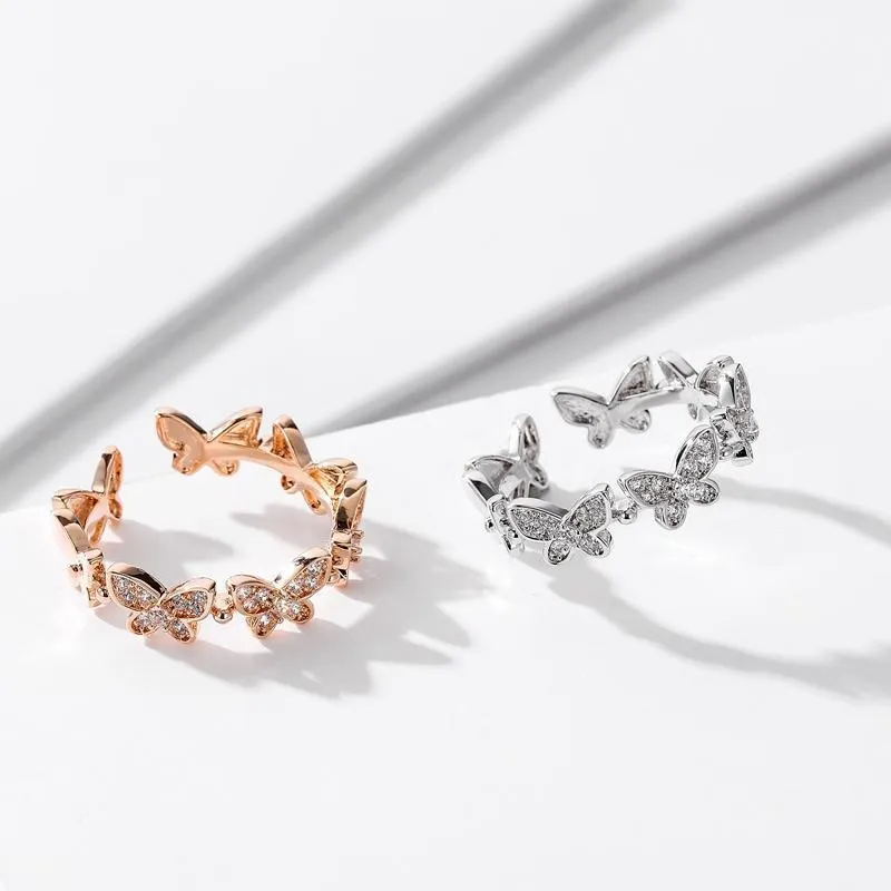 Cluster ringen mode rosé gouddancing vlinders insect open verstelbare vinger voor vrouwen meisjes sieraden 20211