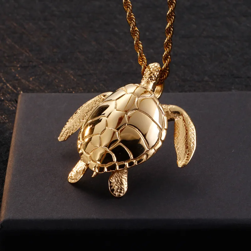 Boys Men's Stainless steel fashion choose gold black turtle necklace Biker casting pendant popular Men's necklace Chain 4mm 22 inch