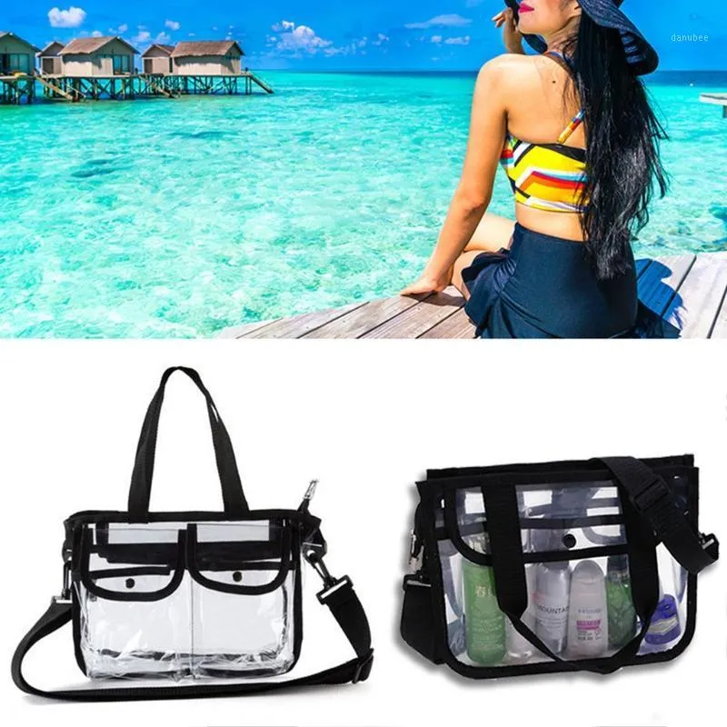 化粧品バッグケース女性PVCショルダーバッグハンドバッグ旅行トートビーチトイレトリーストレージケースH8WD1