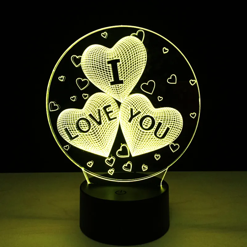 Luci notturne Lampada ottica 3D Loves Heart Ti amo Luce notturna DC 5V Alimentata tramite USB 5a batteria Dropshipping all'ingrosso