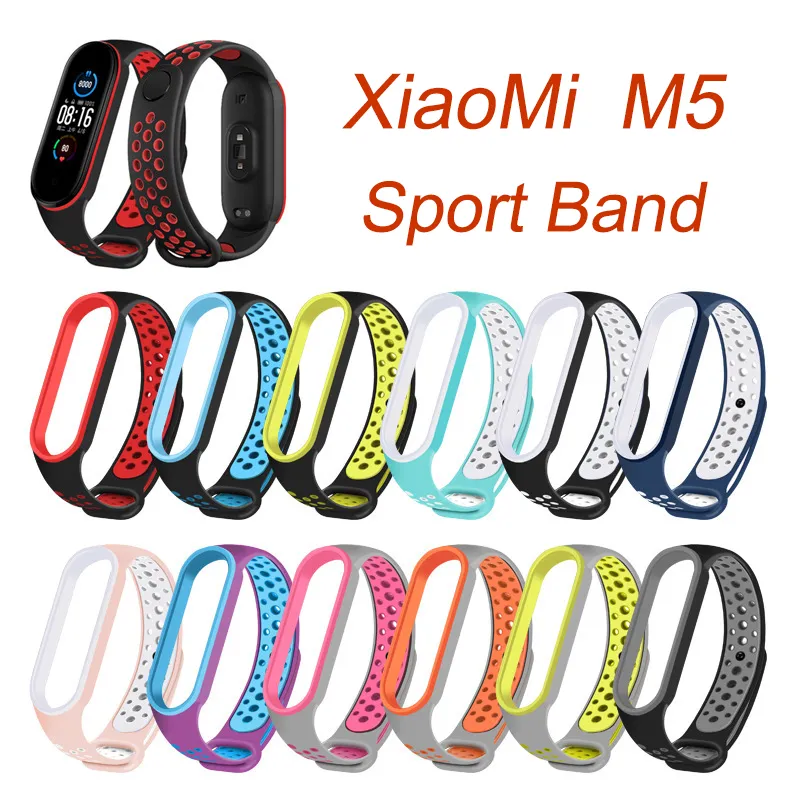 Banda deportiva transpirable de silicona Doble color Hollow Out Watch Band Reemplazo de pulsera para Xiaomi 5 M5 Correa inteligente de pulsera