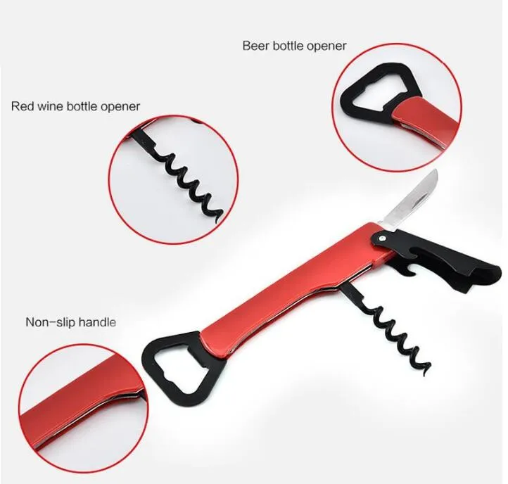 Bottle Openers Non-slip Double Head Red Wine Opener Double Hinged Corkscrew 4 In 1 Multifunction Bottle Opener Kitchen Bar Tool LSK2116