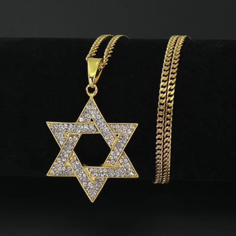 Anhänger Halsketten Religiöse Menorah und Stern von Davidjüdischen Halskette Edelstahl 3 / 5mmcuban Kette Hip Hop Bling Jewlery Für Mann