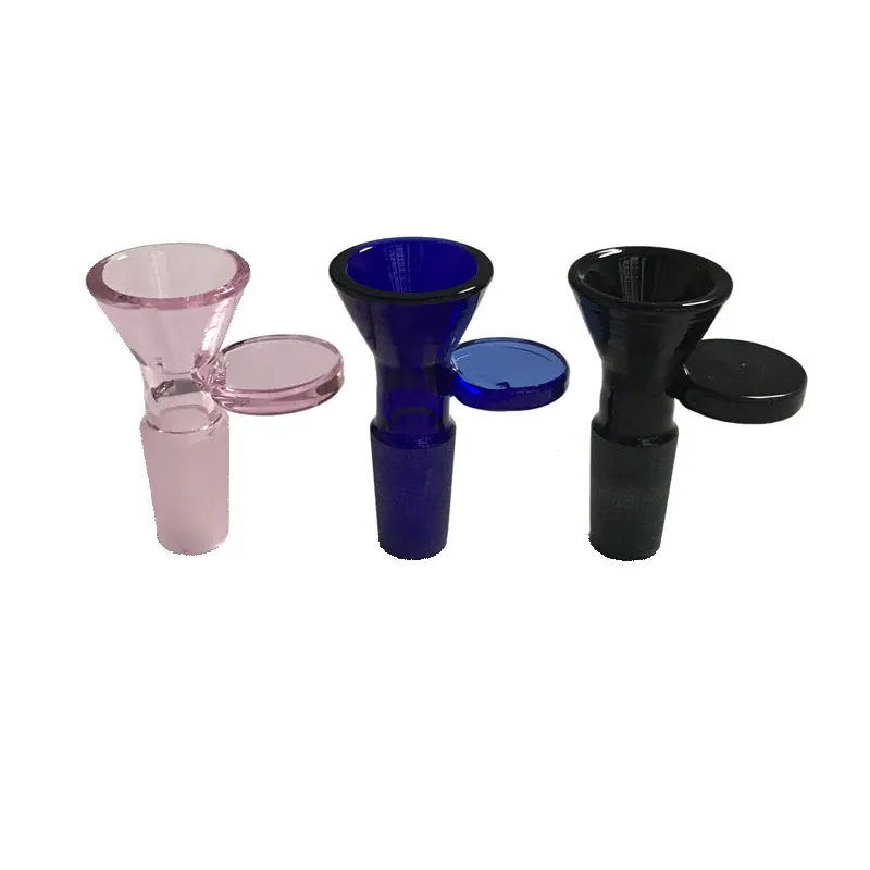 glass slide bowl for glass bong with handle blue clear funnel male Smoking Accessories Water Pipe heady Bongs 14mm male hookah