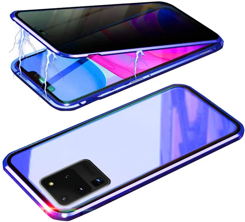 Custodie magnetiche a doppia faccia con struttura in metallo per Samsung Galaxy A20 A50 A70 Vetro temperato ultra sottile HD Schermo antigraffio lucido Cover posteriore completa