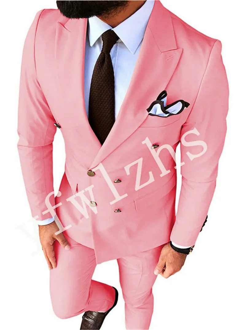 Wykonane na zamówienie Double-Breasted Groomsmen Peak Lapel Groom Tuxedos Mężczyźni Garnitury Ślub / Prom / Kolacja Best Man Blazer (Kurtka + Spodnie + Krawat) T310