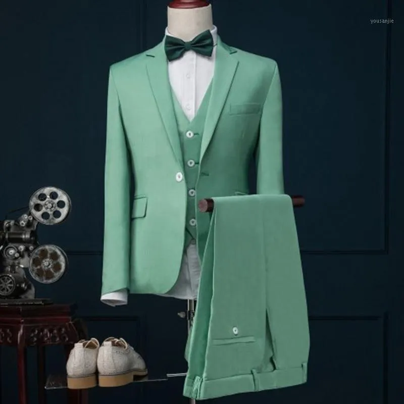 Trajes para hombres Blazers 2021 Últimos diseños de pantalones de abrigo Traje de hombre verde menta Slim Fit 3 piezas Elegante esmoquin personalizado Novio Prom Blazer Terno Mascu