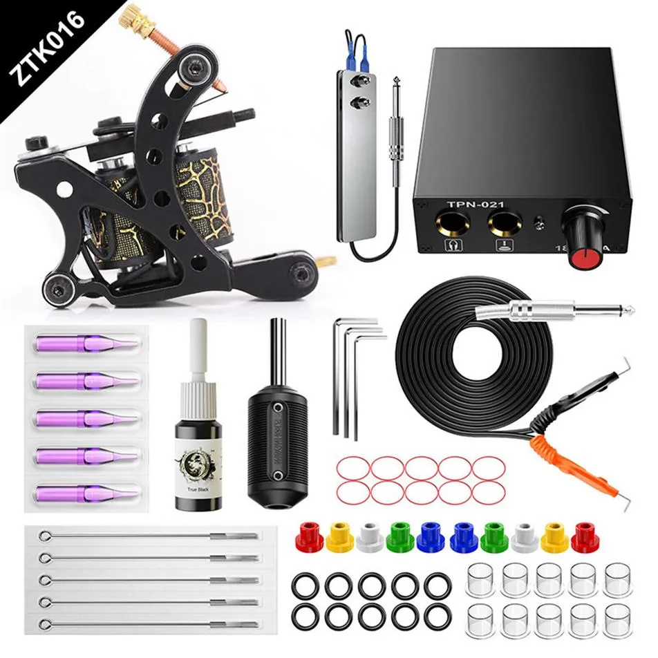 Complete Tattoo Gun Kit For Starter Beginner Tattoo Power Supply Inks Needles Guns Small