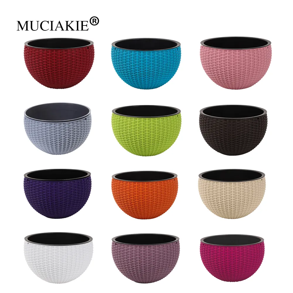 Muciakie 1 pc 25x16cm Cesta de suspensão Rattan Plástico Flor Pot Redondo jardim de resina pendurado plantador para plantas ao ar livre indoor Y200709