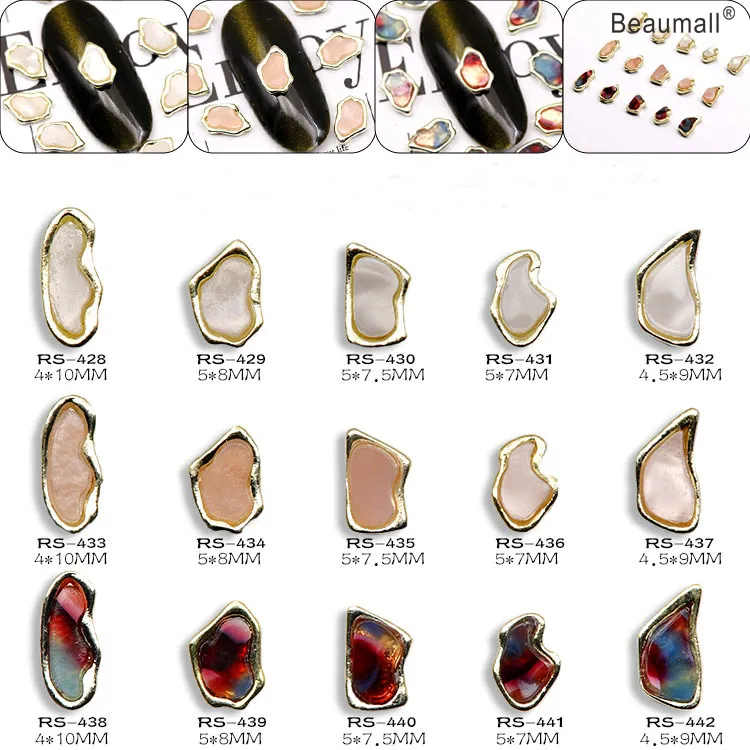 10ピース/ロット、3Dネイルアートエレガントなデザインアロイネイルチップの美しさのための琥珀色の真珠