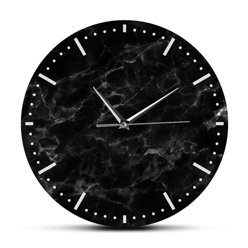 Wall Clocks Minimalist Black Marble Clock Print Silent For Living Room