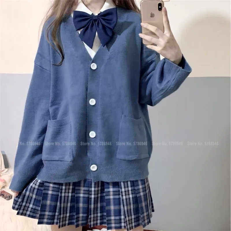 Japonês meninas loli com decote em v jk uniformes bonito doce camisola jaquetas cardigan feminino estudante escola faculdade estilo cosplay trajes11755