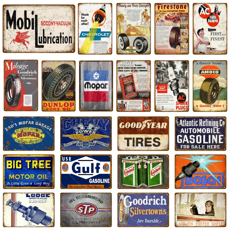 2021 Auto Mobile Gás Oline Placa Motor AC Spark Plugs Vintage Metal Lata Sinais Home Bar Bar Pub Garagem Adesivo de Parede Poster