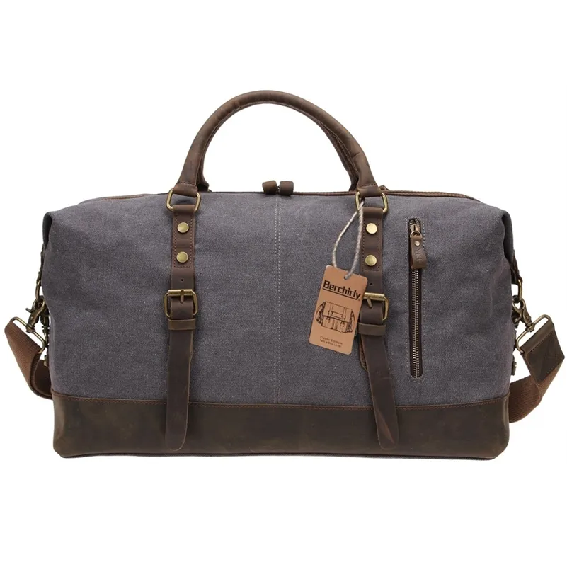 Vintage Alta Qualidade Couro De Couro Grande Duffle Saco Homens Sacos de Viagem Levar em Sacos de Bagagem de Viagem Grande Estrada Tote Bolsa LJ200921