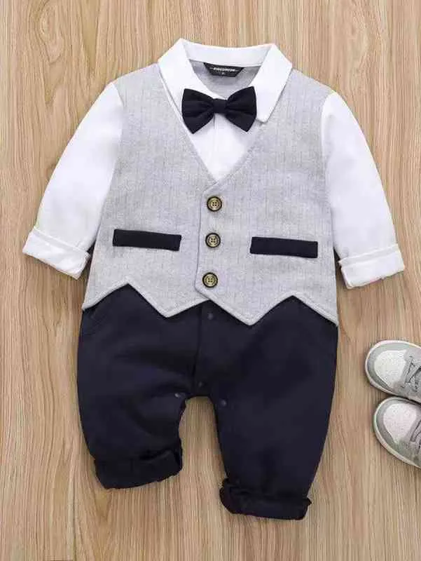 Baby Striped Bow Neck 2 In 1 Jumpsuit SHE