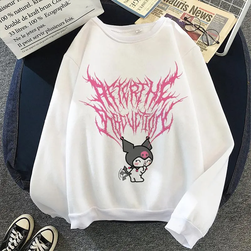 Tops bonitos de Kuromi Imprimir Hoodie Harajuku Aesthetic Kawaii Roupa  Mulheres Coréia Estilo Moletom Sudadar