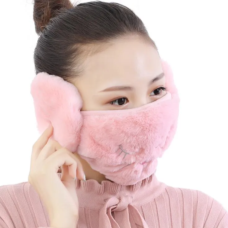 2 in 1 Face Masks Cartoon Designer Masks Windproof Ear Warmer Earmuffs Winter Mask Easter Washable Outdoor Cycling Mask Cover YL1267