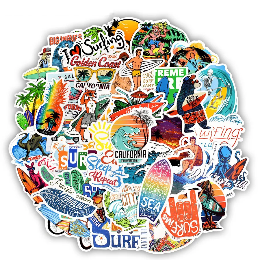 Outdoor Surfing Stickers, Summer Sports Tropical Beach Waterproof ...
