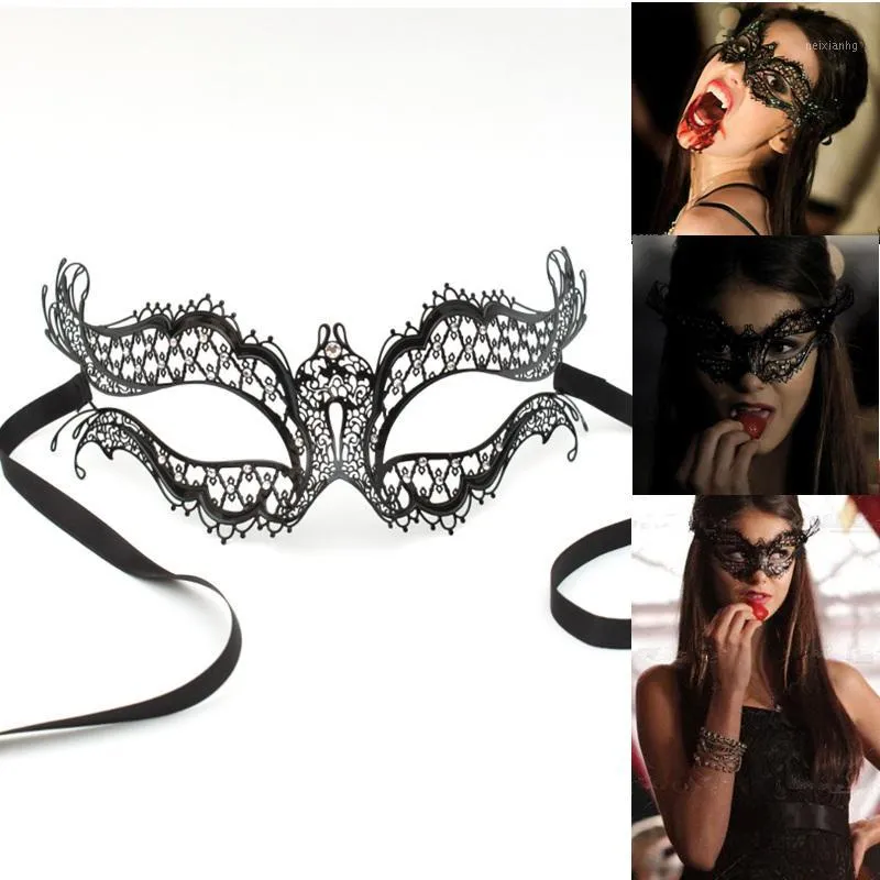 Maschere per feste Black Venetian Vampire Diaries Mascarillas in filigrana di metallo Maschera Ragazza Donna Donna Sexy Pizzo Faccia Diamante1