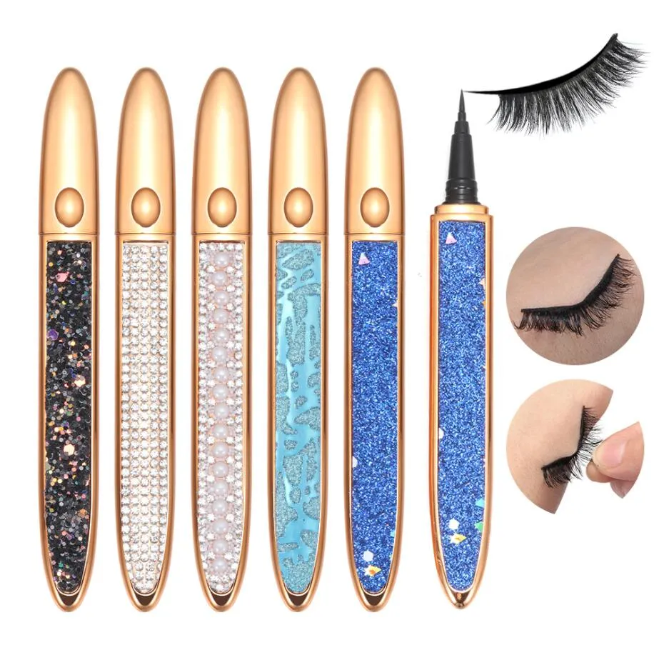 Nieuwe Diamond-pailletten Waterdichte eyeliner valse wimpers Nee Lijm nodig om wimpers multifunctionele magische zelfklevende eyeliner zwart te dragen