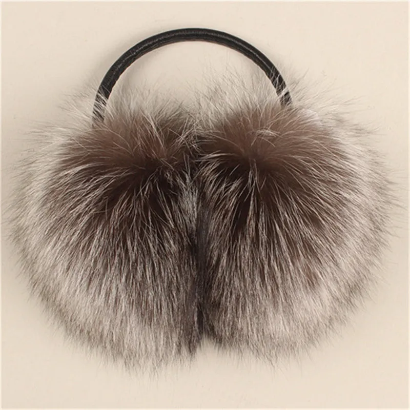 أزياء فطائر النساء الشتاء دافئة حقيقية حقيقية Sier Fox Fur Fur Furmuffs حماية الأذن الناعمة