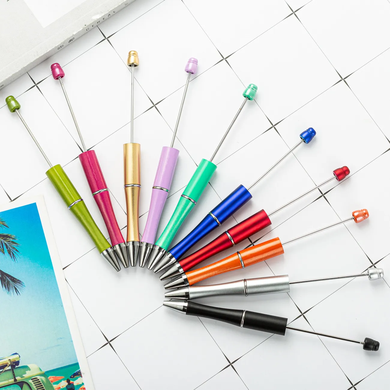 Пластиковая ручка с бусинами, сделай сам, шариковые ручки из бисера, лампа, ремесло, инструмент для письма, шариковые ручки JW151