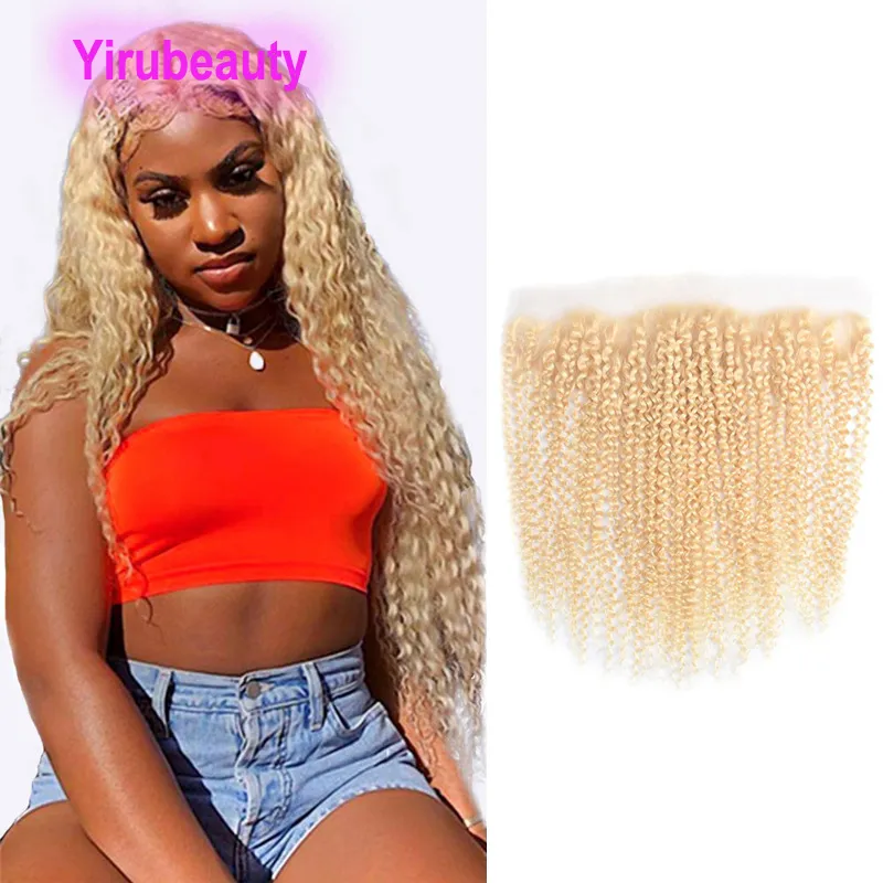 613 Color Brazilian Virgin Human Hair 13*4 Lace Frontal with Baby Hair Blonde Color 13x4 Frontals Wave Deep Kinky Curly 12-24inch