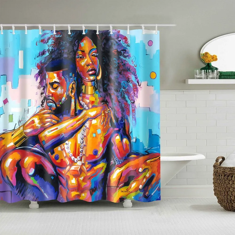 Dafield Africain Rideau De Douche Africain Américain Rideaux Femme Noire Afro Art Imprimer Étanche Polyester Tissu Salle De Bains T200711