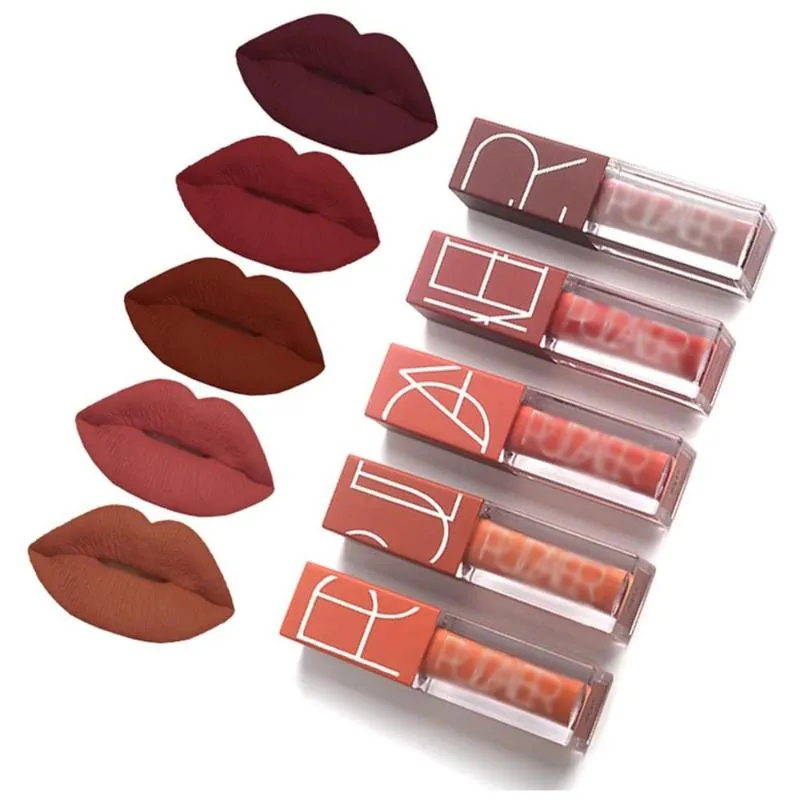 5 Pcs Lip Gloss Set Velvet Lips Tint Kit Matte Liquid Lipstick Waterproof Long Lasting Brings Natural Color For Make Up Lover