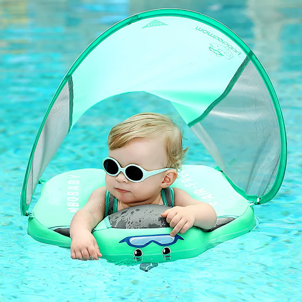 Kids Baby Swimming Ringswith Canopy Swim Ring with Sun Shade No Inflatable For Baby Swimming Accessories Floating Swim Ring 529