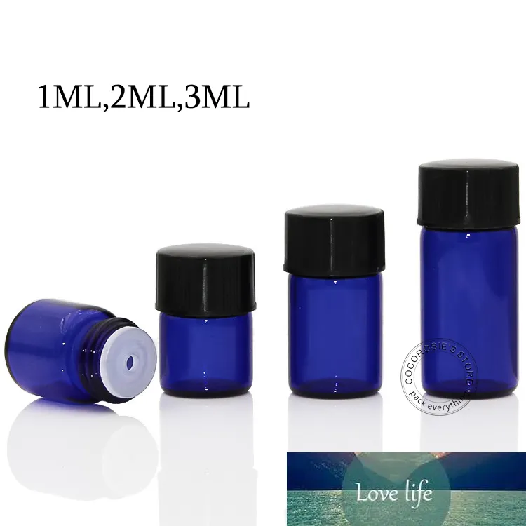 (30 pièces/lot) 1 ml, 2 ml, 3 ml petit flacon compte-gouttes en verre bleu Orifice bouteilles d'huile essentielle