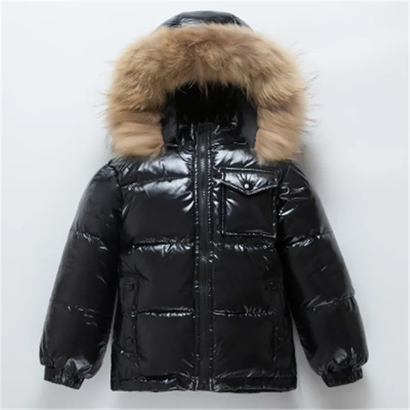 키즈 겨울 오리 소년 소녀를위한 후드 모피 코트 아래로 두꺼운 방수 파카 유아 아기 따뜻한 재킷