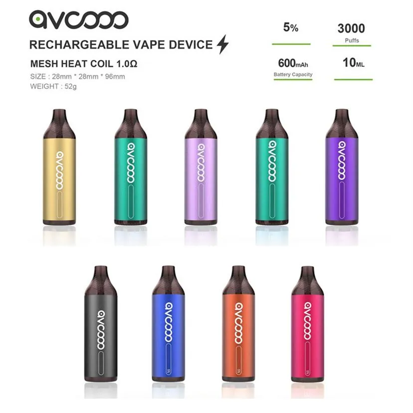 Avcooo Mesh Bobin Tek Kullanımlık Elektronik Sigara Şarj Edilebilir 3000 Puffs Vape Kalem Sticks230E