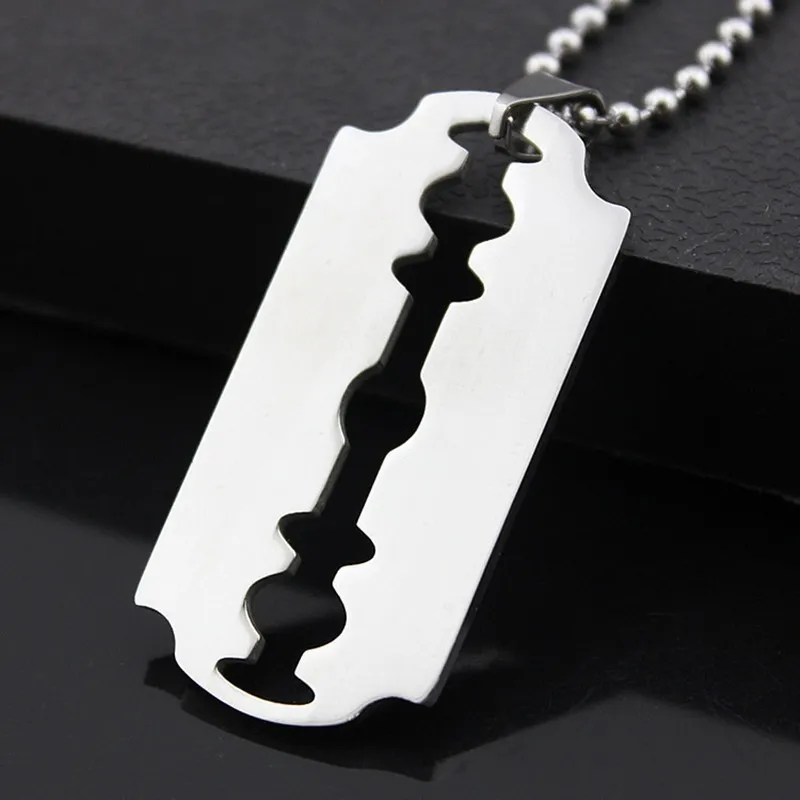 Titanium Staal Mode Scheermesjes Hanger Kettingen Punk Rock Mannen Sieraden Cool Scheerapparaat Ketting voor Party Gift238J