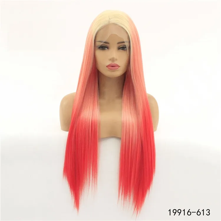 Misturar cor sintética lacfront peruca simulação cabelo humano lace dianteira perucas 26 polegadas longas reta perruques 19916-613