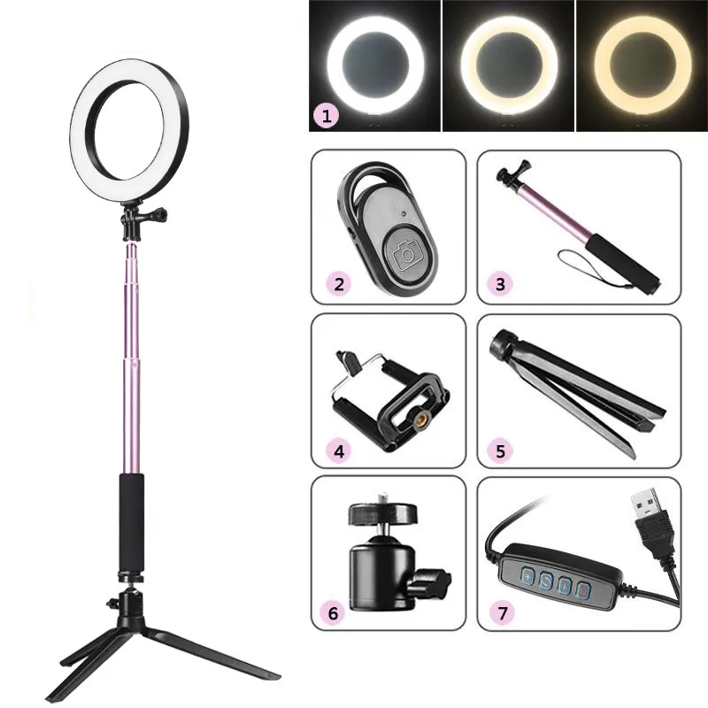 التصوير Dimmable LED Selfie Ring Light YouTube Video Live 3500-5500K صور استوديو صور مع حامل الهاتف USB التوصيل ترايبود