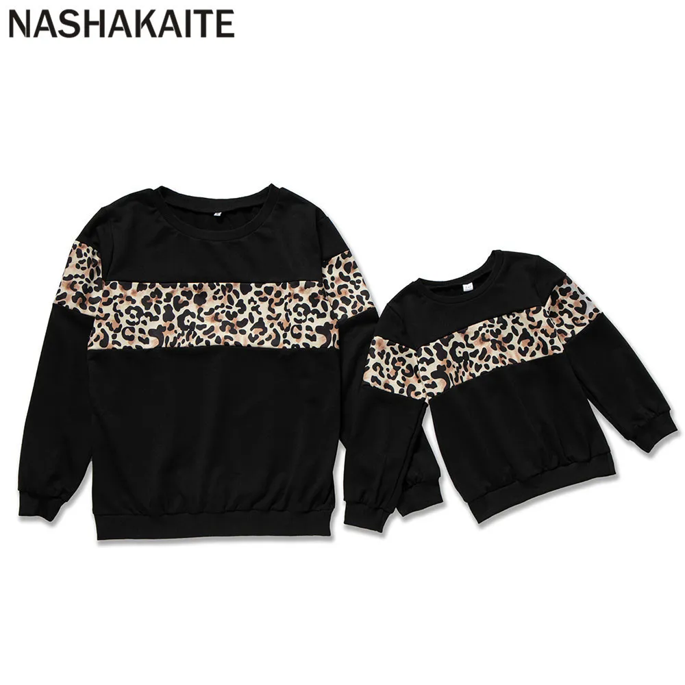 Nashakaite 엄마와 딸 일치하는 옷 Leopard 어머니 딸을위한 일치하는 스웨터 일치하는 옷 LJ201111