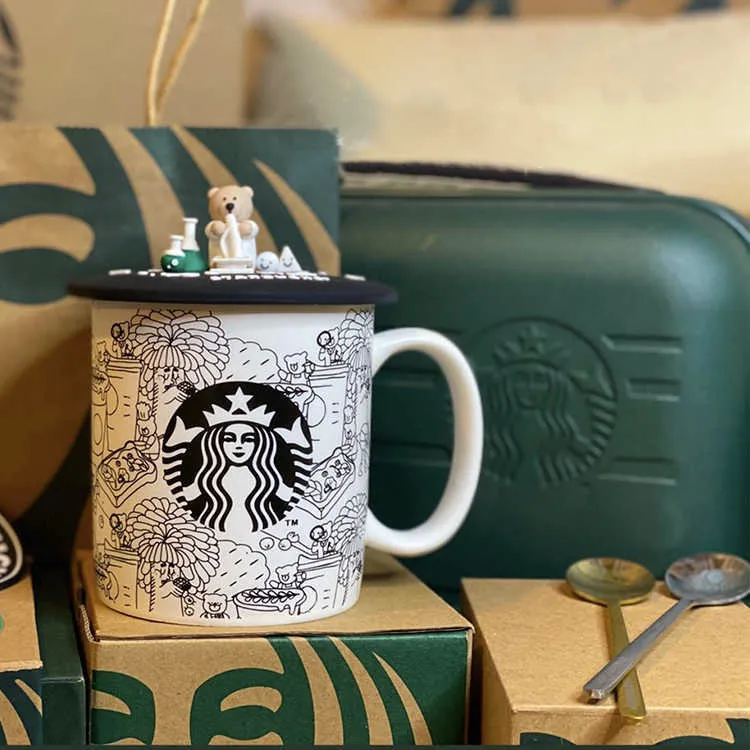 Starbucks New Cartoon Graffiti Cup Bär Trinkwasser Mit Tasse Abdeckung  Kaffeetasse Große Kapazität Paar Becher Von 9,67 €